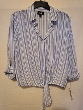 by & by Blue and White Stripe Tie-Front Blouse